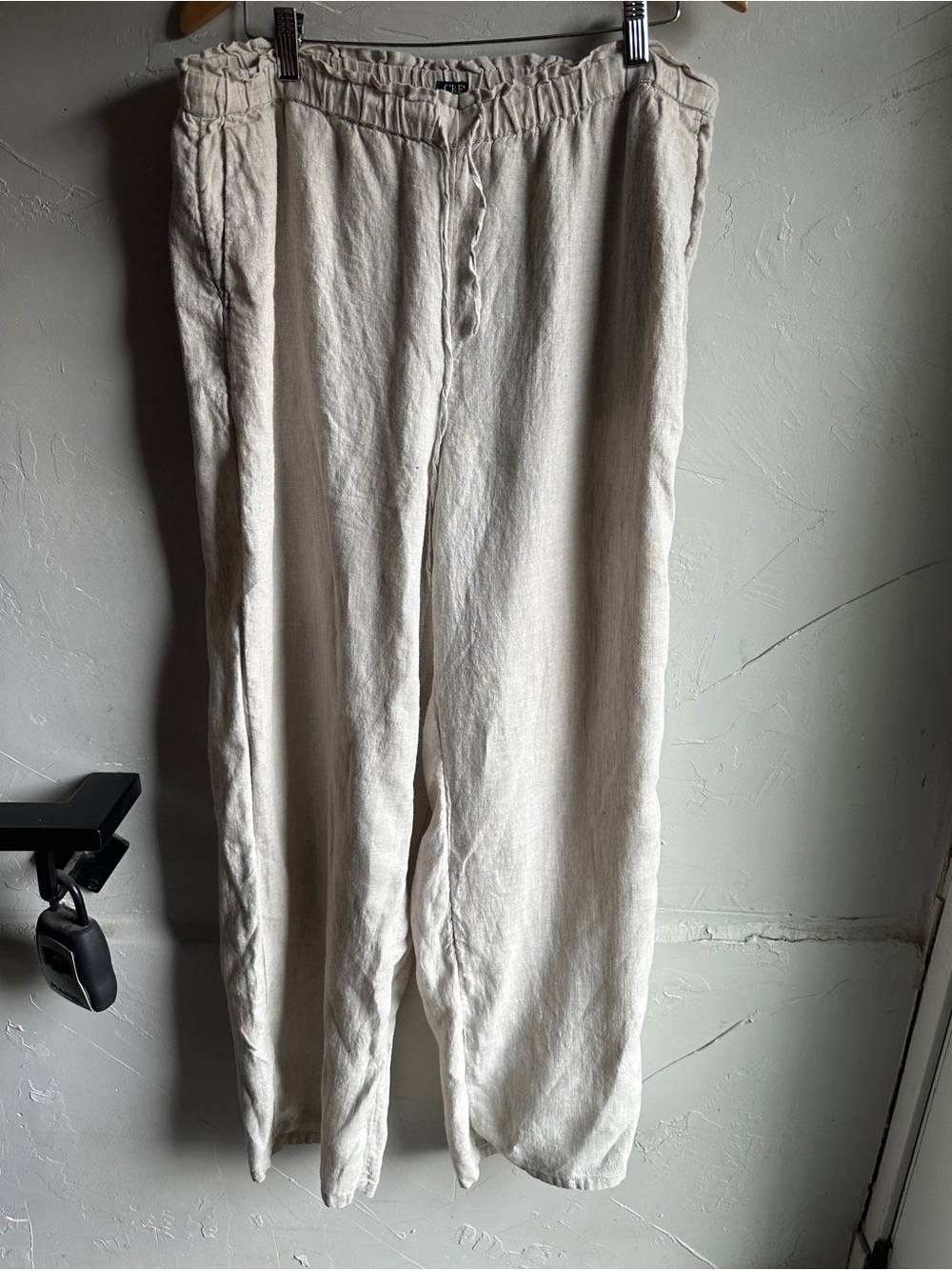 J.Crew XL Tall Linen Pants Pull On Wide Leg Coastal Resort Neutral Minimalist